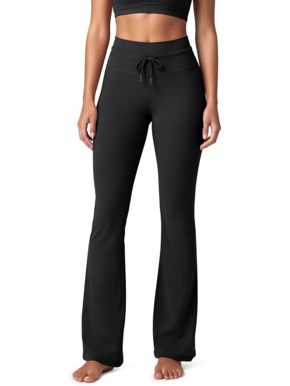 High-Waist Bootcut Yoga Pants with Drawstring Tie - Flared Workout Trousers